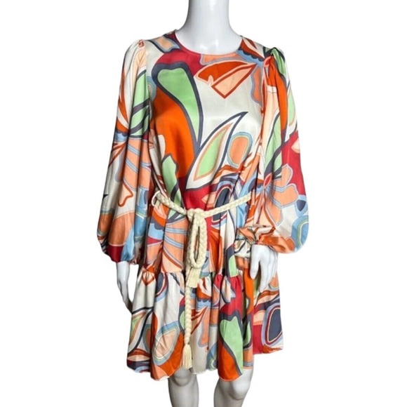 Alexis x Target Dress Womens Small Mini Multicolor Retro Floral Tiered Rope Belt - Picture 1 of 9